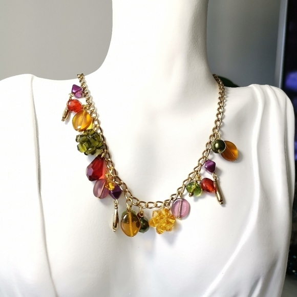 VINTAGE Czech crystal jewelry necklace Christmas colours - Picture 5 of 5